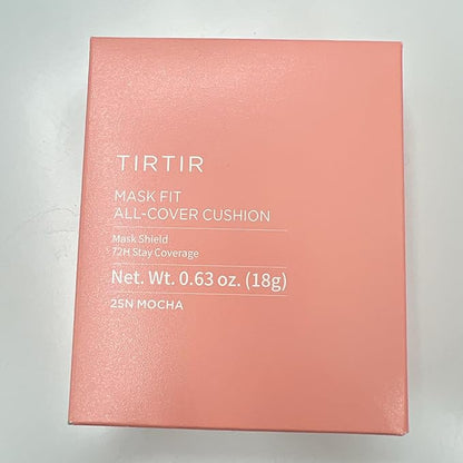 TIRTIR Mask Fit All Cover Pink Cushion Foundation | High coverage, Velvety Matte Finish, Lightweight, Flawless, Corrects Redness, Korean Cushion (#25N Mocha, Full Size, 0.63 Fl Oz)