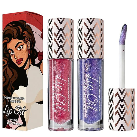 2 Colors Boss Up Color Changing Lip Oil, Shimmering Temperature Color Changing Lip Gloss Tinted Lip Stain, Long Lasting Nourishing Moisturizing Lip Glow Oil for Lip Care and Dry Lips (02#&03#)