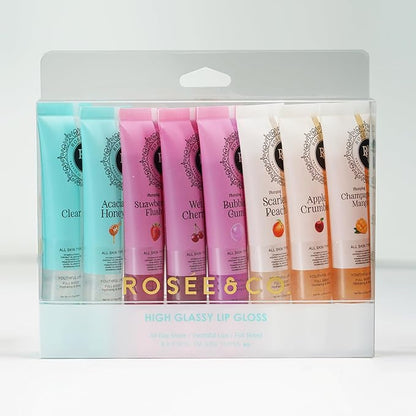 ROSÉE & CO Rosee Lip Gloss Vegan & Cruelty Free Treatment, Professional Make up, Long Lasting Glossy with Shea Butter, Moisturize, Protect & Smooth, High Shine, Non-Sticky - Set of 8-3