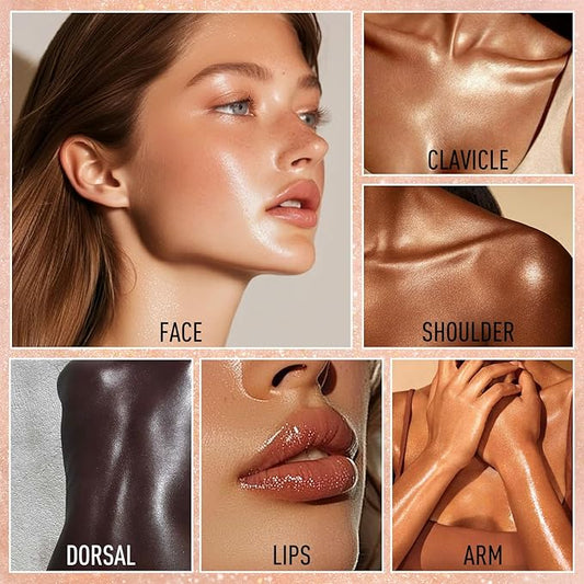 Highlighter Makeup Palette Face Body Shimmer Glitter Illuminator Highlighter Make up Kit Long Lasting Highly Pigmented Highlighters Makeup Palette #4 Rose Champagne