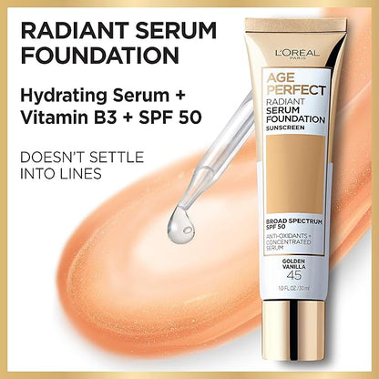 L'Oreal Paris Age Perfect Radiant Serum Foundation with SPF 50, Sienna, 1 Ounce (Pack of 2)