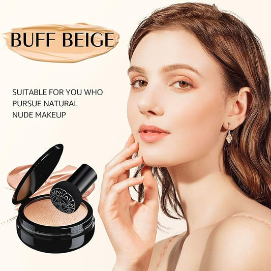 Mushroom Head Air Cushion CC Cream for Women Skin Concealer Brighten Long-Lasting Face Makeup Gold Packaging，Strong Concealer, Waterproof & Oil Control (Buff Beige)