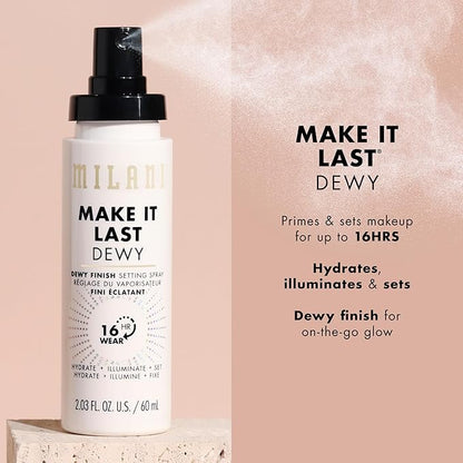 Milani Make It Dewy Setting Spray 3 in 1- Hydrate + Illuminate + Set (2.03 Fl. Oz.) Makeup Finishing Spray - Makeup Primer & Hydrating Setting Spray