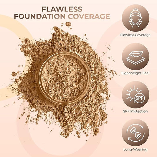 (Deep Tan) (5gm Jar) FOUNDATION Mineral Makeup with SPF 18+, Full Coverage Matte Loose Powder, Bare Face Cosmetics