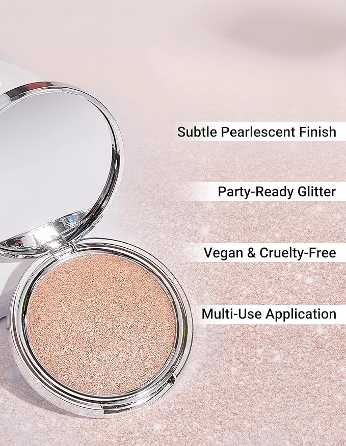 Erinde Shimmer Face Highlighter Makeup Powder, Cream to Powder Glow Finish, Lightweight & Healthy Radiance, Long Lasting Luminous Face Body Highlighter Makeup, 04 Champagne Aura