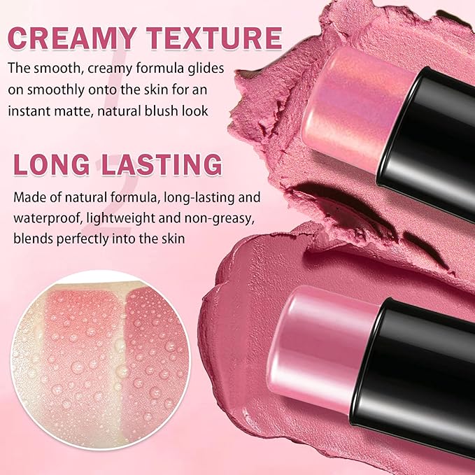 Cream Blush Stick Multi-use Blush Makeup Stick for Cheeks and Lips Blendable and Buildable Color Matte & Dewy Finish Lightweight Long Lasting(05 RUGOSA ROSE)
