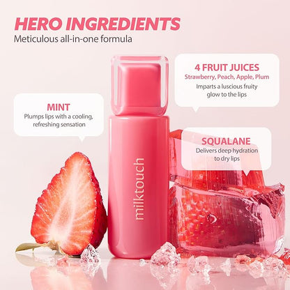 MILKTOUCH Jelly Fit Glow Lip Tint - Hydrating Lip Gloss with Long-Lasting Moisture, Color Stain, Lightweight Formula, Radiant Shine, Perfect for Daily Use, Korean Lip (05 Apple Pom, 4ml)
