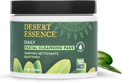 Desert Essence Natural Tea Tree Oil Facial Cleansing Pads - 50 Count - Pack of 3 - Face Cleanser - Soothes & Calms Skin - Makeup Remover Pads - Removes Oil & Dirt - Great for Travel - Essential Oils