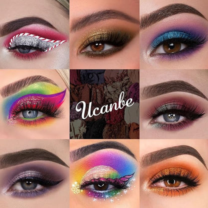 UCANBE Dewy Makeup Setting Spray + 86 Colors Eyeshadow Palette with 15pcs Makeup Brushes Set Matte Glitter Long Lasting Highly Pigmented Waterproof Contour Blush Powder Highlighter