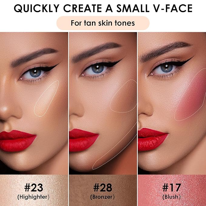FOCALLURE 3 Pcs Cream Contour Sticks,Shades with Highlighter & Bronzer & Blush,Non-greasy Long-wear Face Contouring Pen,Easy to Sculpt the Face and Create a Lightweight Finishing Makeup,TAN