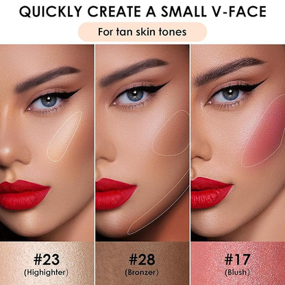FOCALLURE 3 Pcs Cream Contour Sticks,Shades with Highlighter & Bronzer & Blush,Non-greasy Long-wear Face Contouring Pen,Easy to Sculpt the Face and Create a Lightweight Finishing Makeup,TAN