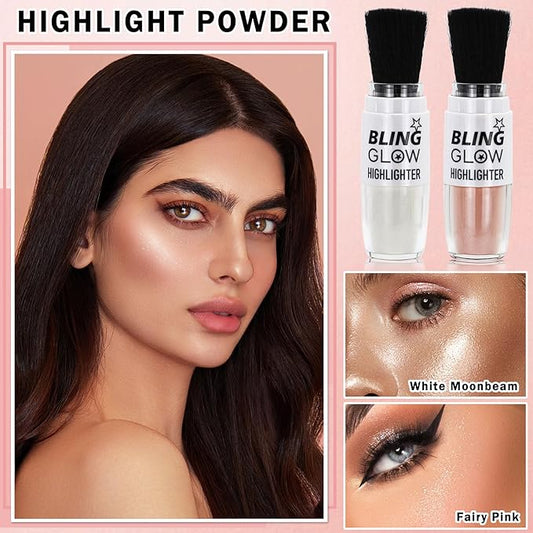 AWCCXMYM Glitter Powder Highlighter Powder Smooth Brighten Natural Flawless Mineral Shimmer Powder Makeup for Face Body Hair Instantly Glowing Vegan & Cruelty Free 02#Fairy Pink