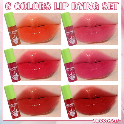 6 Colors Lip Tint Stain Set,Mini Liquid Lipstick Moisturizing Long Lasting Plumping High Pigmented Lip Gloss Set,Lightweight Non-Stick Cup Matte Lipstick for Waterproof Cheek and Lip Tint Makeup C