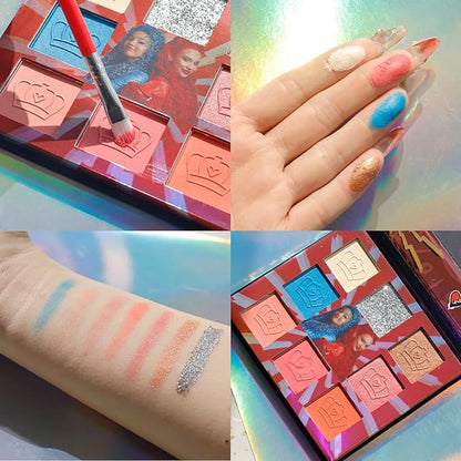 Descendants: The Rise of Red - 8 Well Eyeshadow Shimmer Palette with Mirror and brush, Shimmery and Opaque Colors, Pigmented Blendable for Girls Ages 8+, Perfect for Birthday, Parties by Townley Girl
