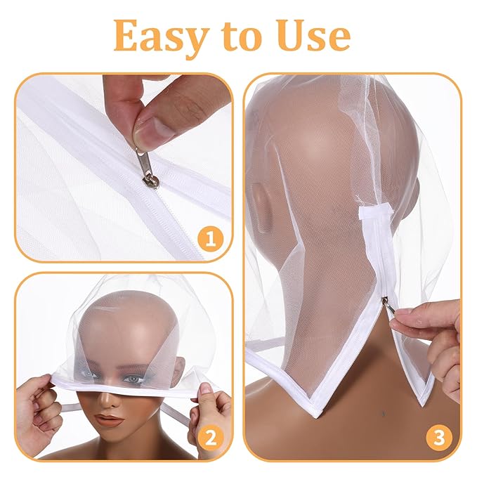 3 Pcs Makeup Protector Hood for Face, Breathable Nylon Makeup Protector Hood with Zipper Closure Washable & Reusable Make Up Face Cover for Women Weddings