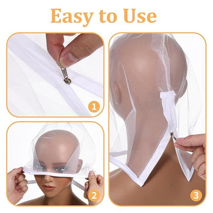 3 Pcs Makeup Protector Hood for Face, Breathable Nylon Makeup Protector Hood with Zipper Closure Washable & Reusable Make Up Face Cover for Women Weddings