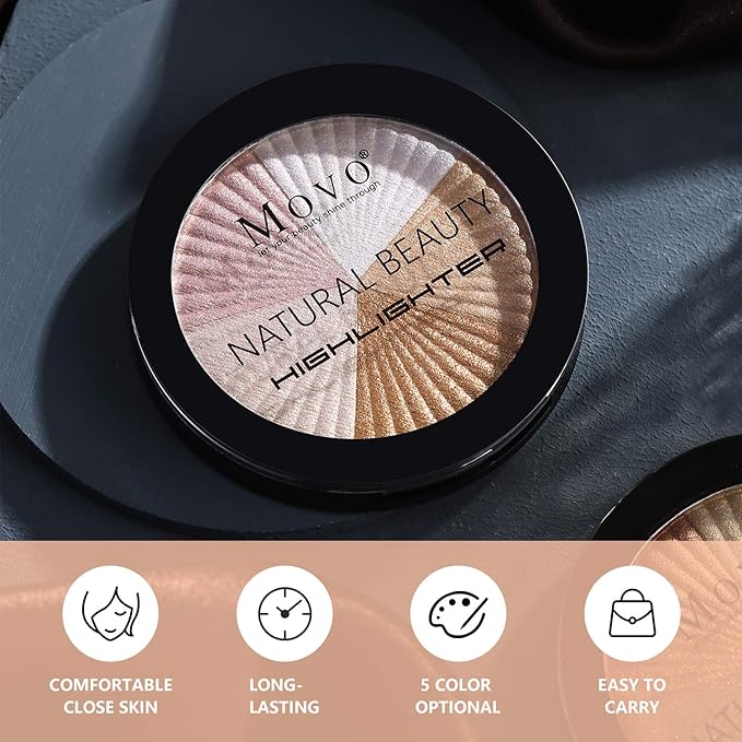 Move Highlighter Powder Makeup Palette 5 Colors Shimmer Glitter Highlighter Palette High Pigment Face Illuminator Makeup Set(Light）