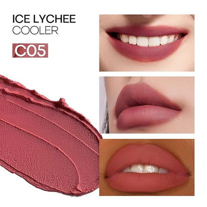 Mistine Cream Lip Gloss Thai latte Long Lasting Lip Gloss Non-sticky Silk Smooth Mist Matte Finish Lip Tint Gloss C05 Ice LYychee Cooler 0.1 fl oz 1 Count