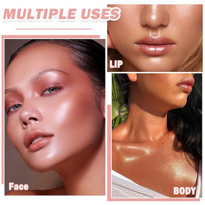 Face Glitter Highlighter Makeup Palette Shimmer Contour Powder Waterproof Long-Lasting,Brightens Face Complexion Contour Illuminator Highlighters Blush Powder Makeup Palette-02Quicksand Gold