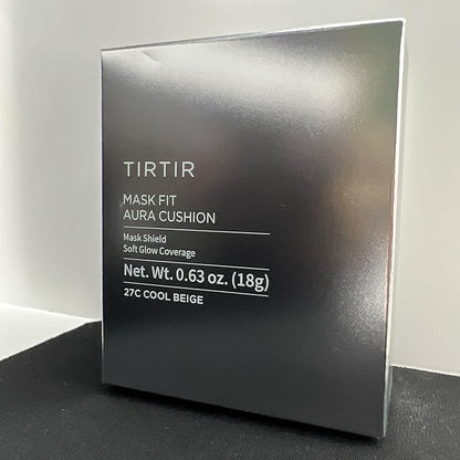 TIRTIR Mask Fit Aura Silver Cushion Foundation | Semi-glow Finish, Natural Coverage, Moisturizing, Lightweight, Korean cushion foundation (#27C Cool Beige, Full Size, 0.63 Fl Oz)