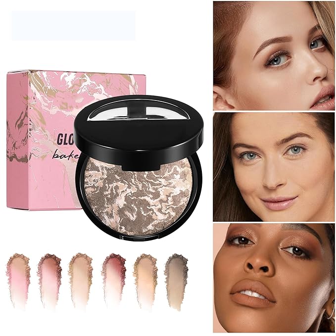 AKARY Baked Powder Foundation, Oil Control Correcting Foundation, Buildable Light to Medium Coverage - Demi-Matte Natural Flawless Finish Smooth Lightweight Setting Powder Palette, 01 Porcelain