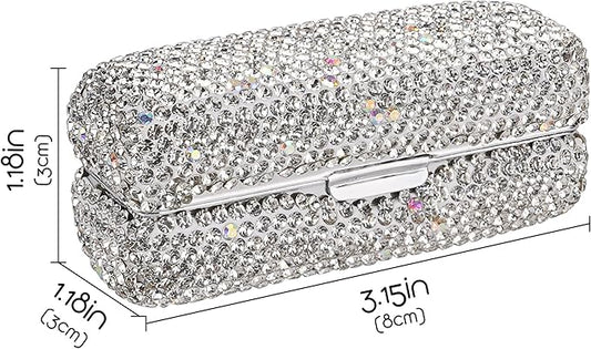 Crystal Lipstick Organizer, Lipstick Case with Mirror, Shiny Crystal Lipsticks Case for Outdoor, Party, Gathering, Home Storage