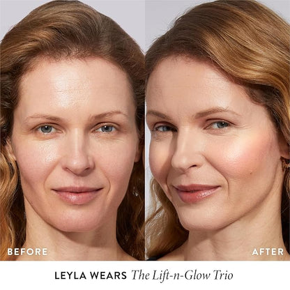 Geller's Greatest Lift-n-Glow Palette - Tahitian Glow, Pink Grapefruit, Toasted Coconut + Retractable Angled Kabuki Brush