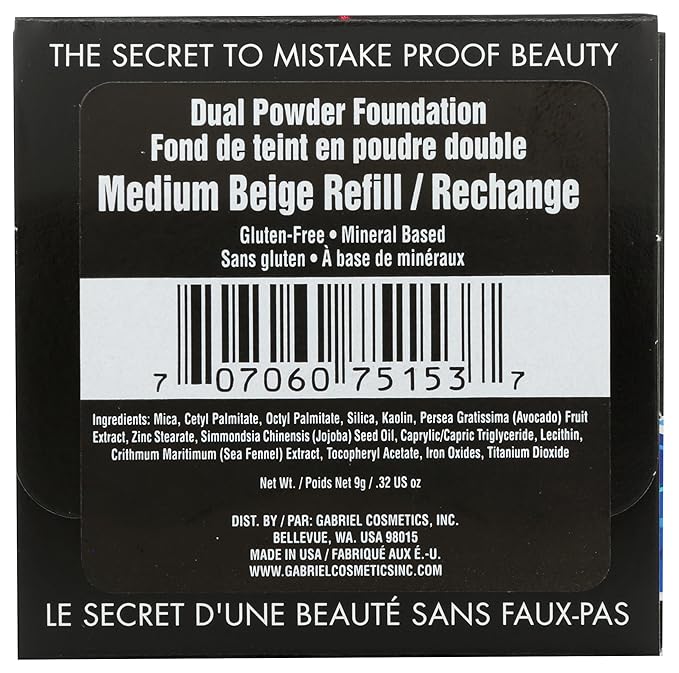 Paraben Free, Vegan, Gluten-free, Cruelty-free, Non GMO, Pressed mineral powder, (REFILL Medium Beige)