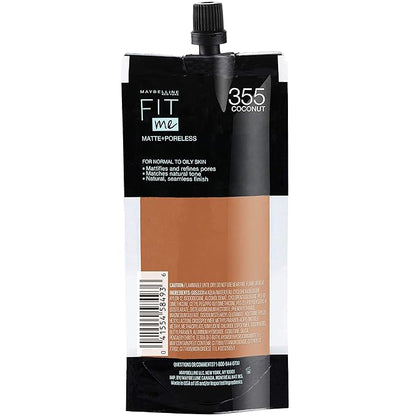 Maybelline New York Fit Me Matte + Poreless Liquid Foundation, Pouch Format, 355 Coconut, 1.3 Ounce