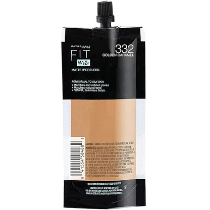 Maybelline New York Fit Me Matte + Poreless Liquid Foundation, Pouch Format, 332 Golden Caramel, 1.3 Ounce