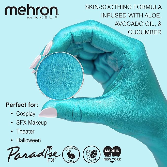 Mehron Makeup Paradise FX Makeup Refill Size | Stage & Screen Performance, Face & Body Painting, Beauty, Cosplay, Halloween | Water Activated Face Paint, Body Paint (7 ml) (Metallic Light Blue)