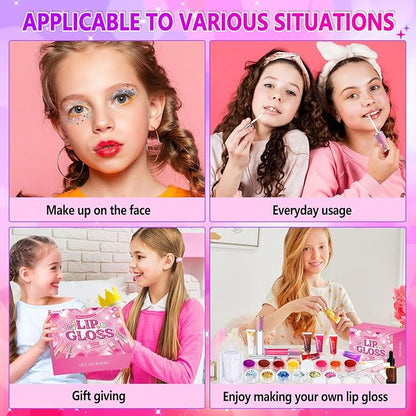 JCOOS Lip Gloss Making Kit, Lip Gloss Set for Teens Kids Tweens Girls Woman Lip Kit Fun DIY Lipgloss Making Kit, Make Your Own Lip Gloss Kit, Moisturizing Glitter Kids Gifts Stuff for Girls 10-12