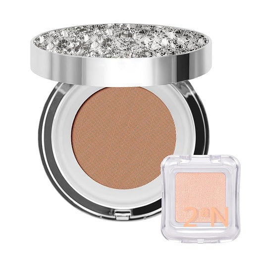 2aN Gleaming Tension Cushion Foundation Pact (#29 Caramel Beige) + Pure Glash Highlighter (OR01 Peach Beam) Peachy Glow Makeup Set