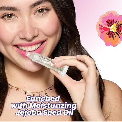 Blossom Lip Gloss Tubes, Coconut Macaroon Scented Thick Clear High Shine Moisturizing Flower Lip Gel with Nourishing Jojoba Seed Oil, Infused with Real Flowers, 0.3oz, Coconut Macaroon