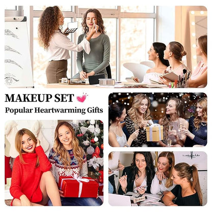 All in One Makeup Kit for Women,Makeup Gift Set Includes Eyeshadow Palette,Blush,Loose Powder,BB Cream,Primer,Eyebrow Pen and Tencils,Mascara,Eyeliner,Lipstick,Lip Oil,Makeup Sponge Brush and Bag,14P