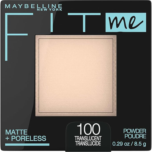 Maybelline Fit Me Matte + Poreless Pressed Powder, Translucent, 1 Count & Liquid Foundation Makeup, Fair Porcelain, 1 Count Bundle