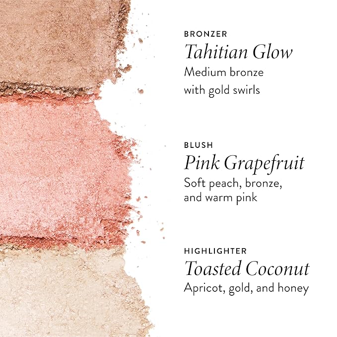 Geller's Greatest Lift-n-Glow Palette - Tahitian Glow, Pink Grapefruit, Toasted Coconut + Retractable Angled Kabuki Brush