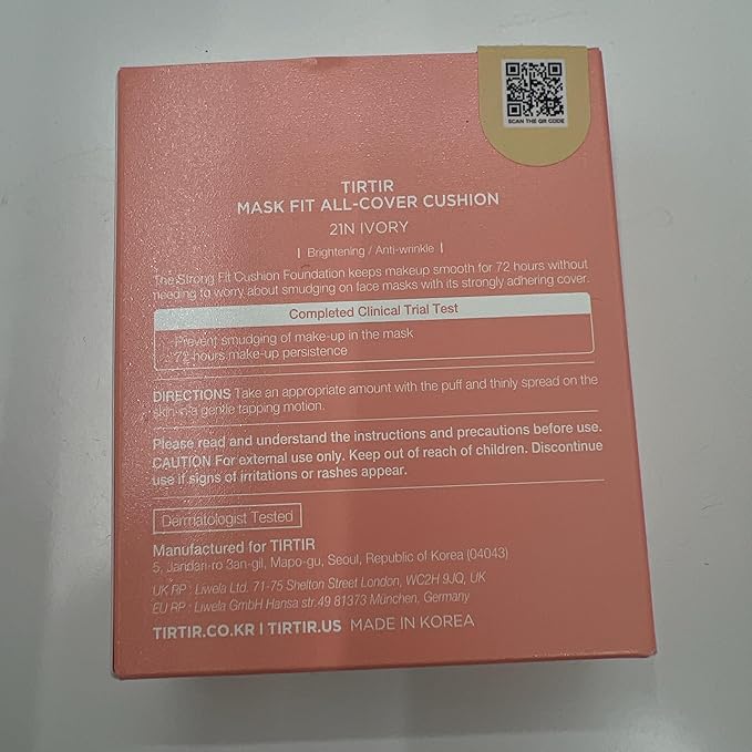 TIRTIR Mask Fit All Cover Pink Cushion Foundation | High coverage, Velvety Matte Finish, Lightweight, Flawless, Corrects Redness, Korean Cushion (#21N Ivory, Full Size, 0.63 Fl Oz)