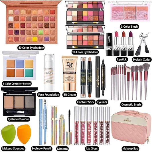 Makeup Kit for Women Full Kit, Make Up Gift Set, Makeup Bundle Includes Foundation Eyeshadow Palette BB Cream Concealer Blush Lipstick Eyeliner Mascara Cosmetic Brush Set