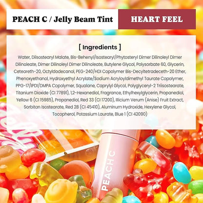 Peach C Jelly Beam Tint - Long Lasting Korean Lip Tint Stain Plumping Jelly Lip Gloss - Lightweight, Moisturizing & Buildable Lip Makeup Jelly Tint Blush with Vitamin E (Heart Feel, 0.07 oz)