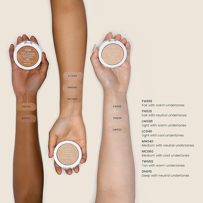 JOAH Perfect Complexion Cashmere Powder Foundation, Medium Face Coverage, Matte Finish, Korean Makeup, Compact Design For Oily & All Skin Types, 16 Hour Wear, Light with Warm Undertones (Pack of 2)