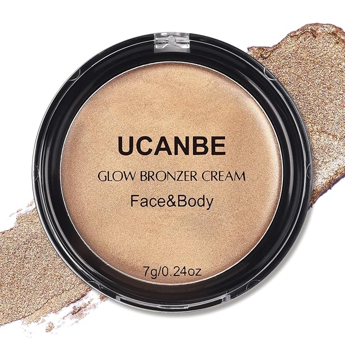 UCANBE Cream Bronzer for Face & Body, Natural Golden Sun-Kissed Glow Highlighter, Luminous Buildable Coverage for Long Lasting Bronzed Glow, Lightweight Brighten Contour Muti-Use Makeup Palette