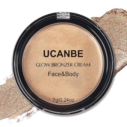 UCANBE Cream Bronzer for Face & Body, Natural Golden Sun-Kissed Glow Highlighter, Luminous Buildable Coverage for Long Lasting Bronzed Glow, Lightweight Brighten Contour Muti-Use Makeup Palette