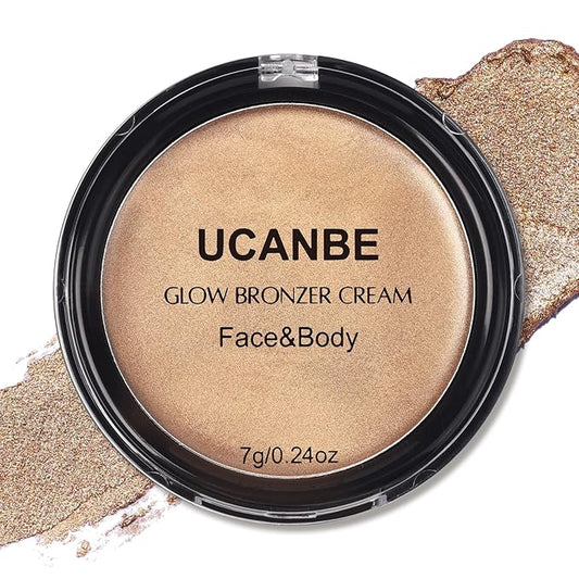 UCANBE Cream Bronzer for Face & Body, Natural Golden Sun-Kissed Glow Highlighter, Luminous Buildable Coverage for Long Lasting Bronzed Glow, Lightweight Brighten Contour Muti-Use Makeup Palette