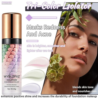 Tri-Color Corrector Isolation Cream, One Step Correcting Facial Serum Makeup Primer Base, Moisturizing Flawless Foundation