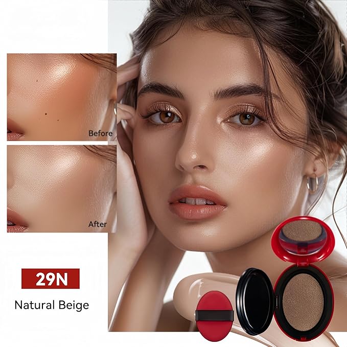 MAEPEOR Cushion Foundation 9 Colors Full Coverage Weightless Satin Glow Foundation Hydrating Long-Lasting Cushion BB Cream (Color 01)