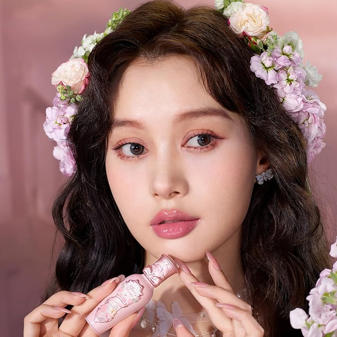 Flower Knows Midsummer Fairytales Coating Lip Lacquer,Glowy Non-Fading Lip Gloss,Hydrating Tinted Lip Oil for Girls&Women,Vegan & Cruelty Free,0.17Fl Oz(G05 Freesia)