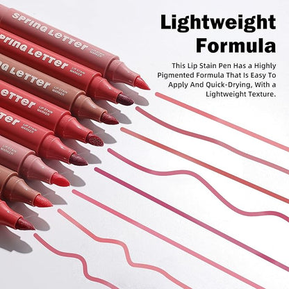 KIMUSE Lip Stain Tip Marker Set, Long Lasting Waterproof Smudgeproof Lip Liner Stain, Matte Natural Finish, All Day Wear Lip Color (Rouge Essentiel)