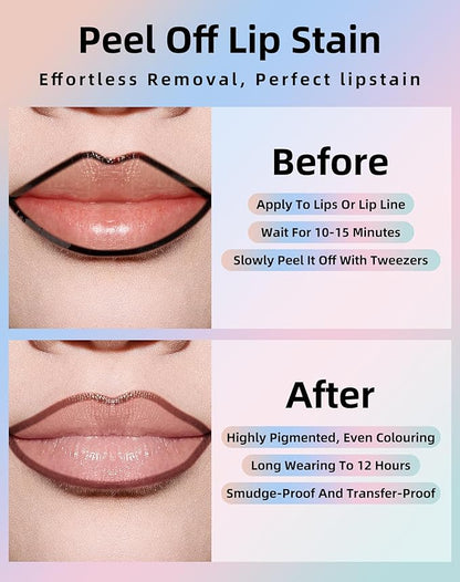 KIMUSE Lip Stain Peel Off, Lip Stain & Liner All In One, Peel Off Lipstains With Tweezer, Waterproof, Long Lasting, Natural Matte Finish
