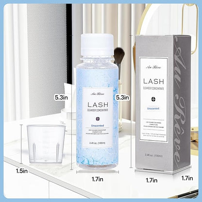 Lash Shampoo Concentrate 100ml Lash Extension Cleanser Oil-Free Eyelash Extension Shampoo with Salon Home Care -Makes 20 Bottles 60ml Lash Shampoo,Unscented